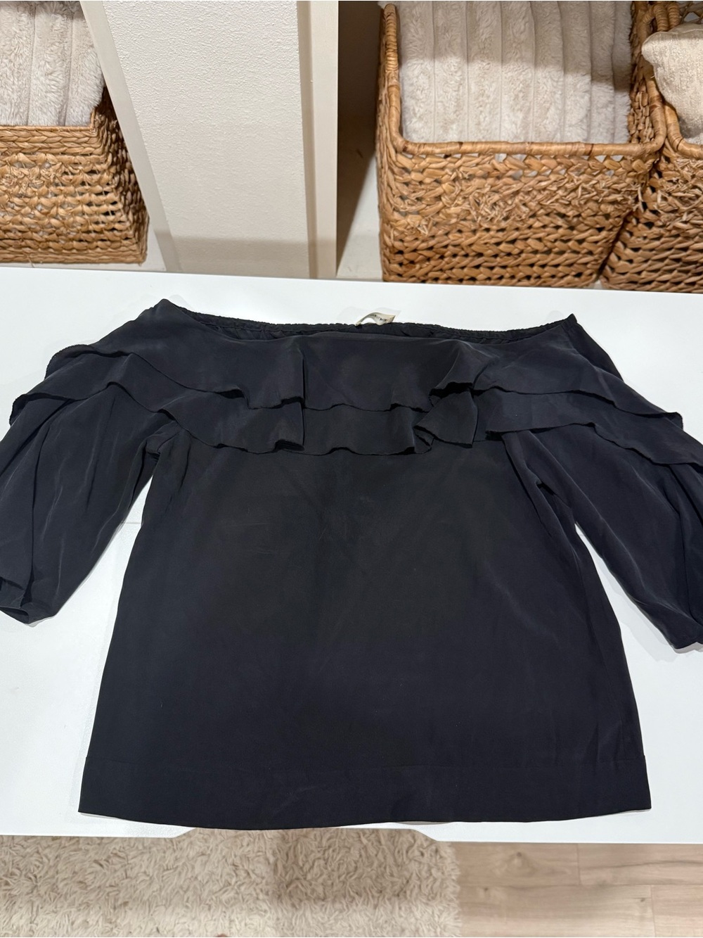 L'AGENCE Black Off-Shoulder Ruffle Blouse